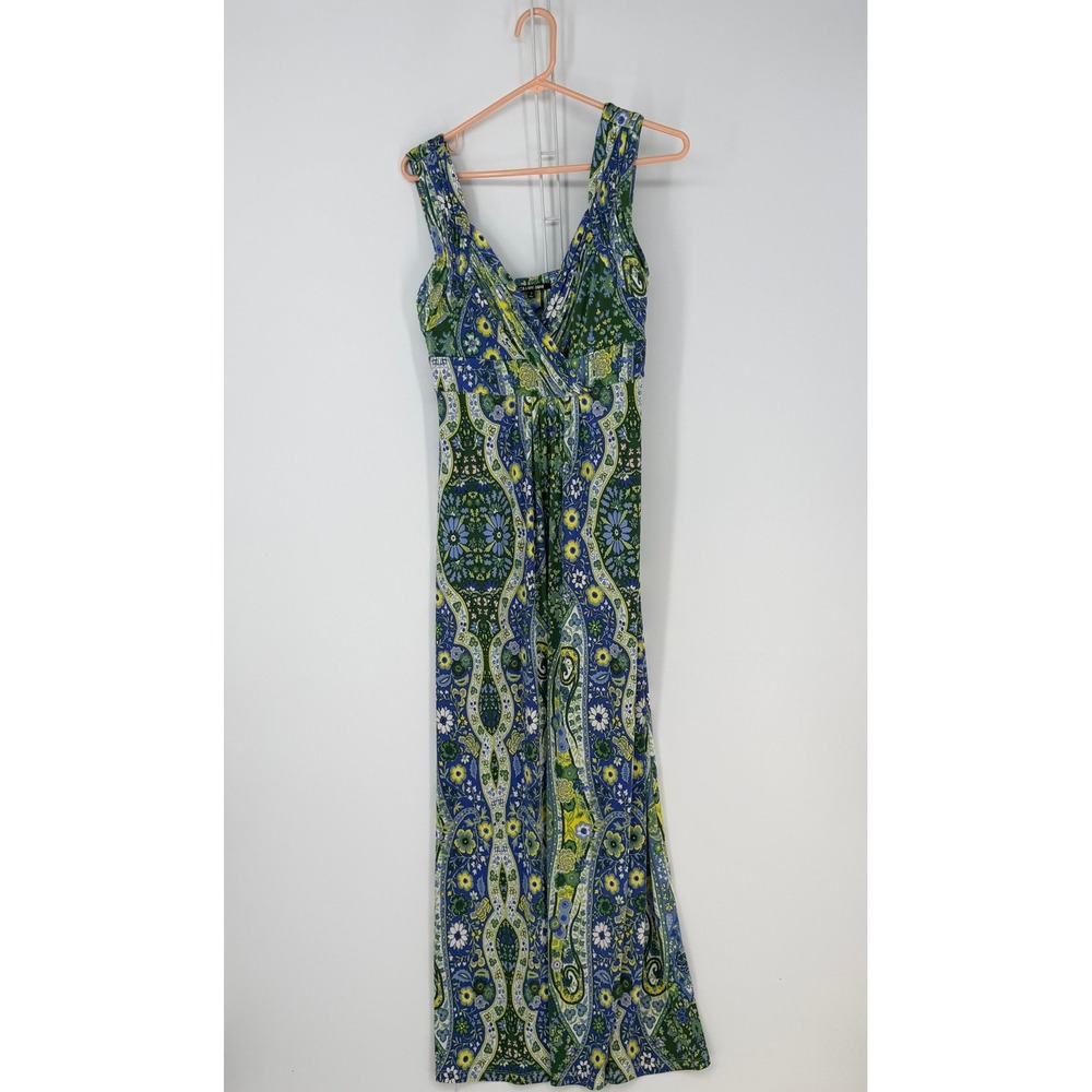Gianni‎ Bini Maxi Dress Women 6 Blue Green Paisley Floral Boho 70s Babydoll Y2K